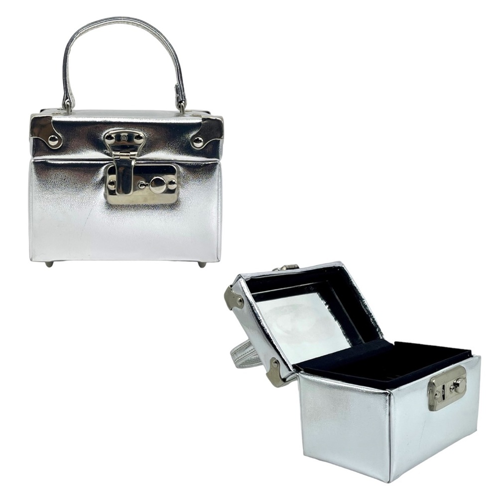 SOLD Vintage 90s Y2K Metallic Box Bag Handbag Purse With Mirror Mini Bag SILVER